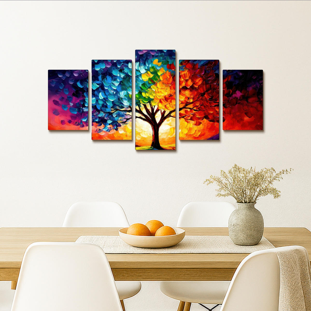 LEINWANDBILD 5er Set Baum - Farbenfroh - Malerei-Look - Abstrakt 100x50 cm - Multicolor, Textil (100/50cm) - MuchoWow
