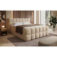 BOXSPRINGBETT Milano Beige 200/200 cm Struktur Stoff mit Bettkasten, mit Matratze, mit Premium-Topper H2/H3 - Beige, Textil (200/200cm) - wonello