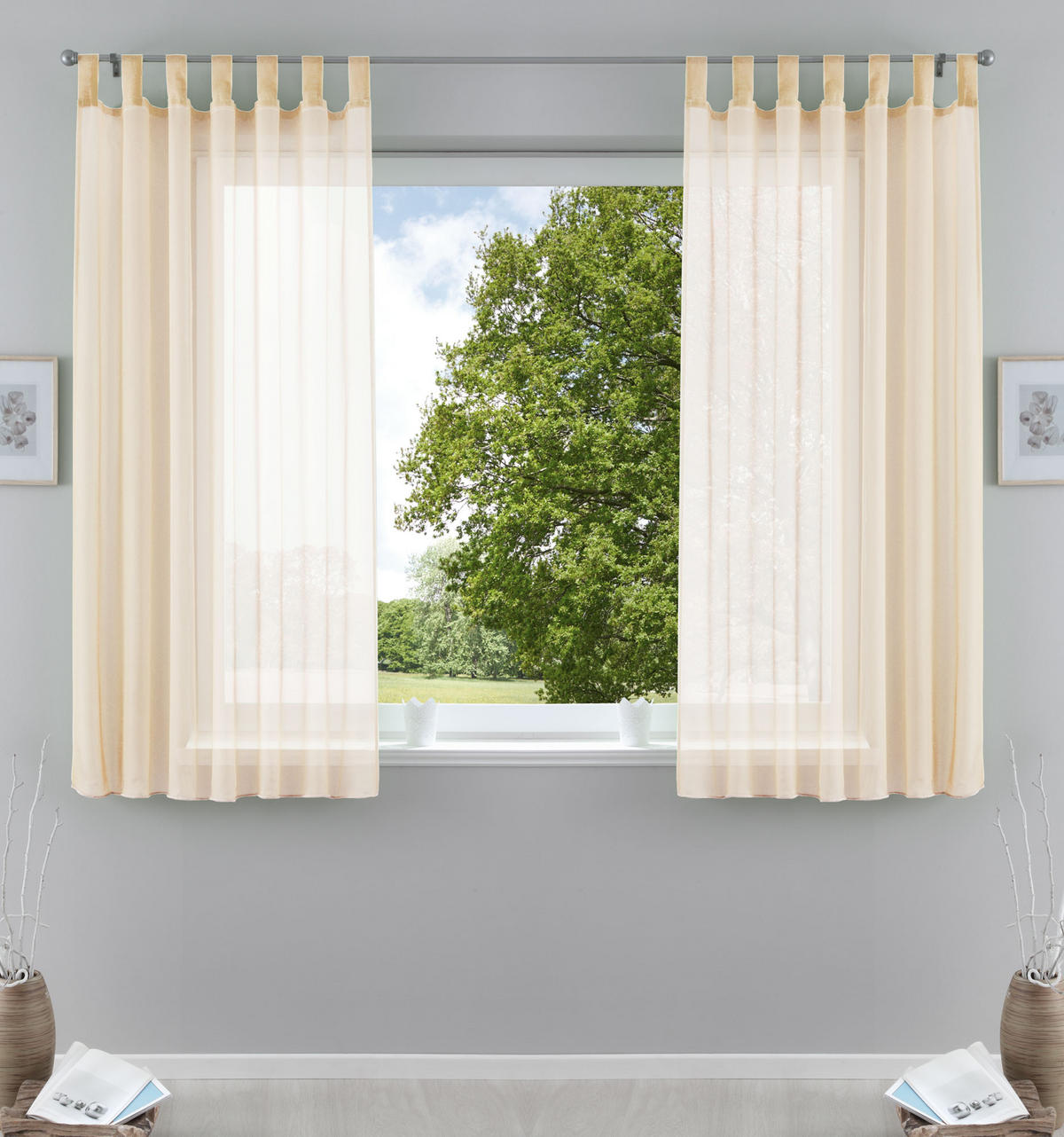 SCHLAUFENGARDINEN Voile 2er Set 175x140 cm Creme - Creme, Textil (140/175cm) - Gardinenbox.eu