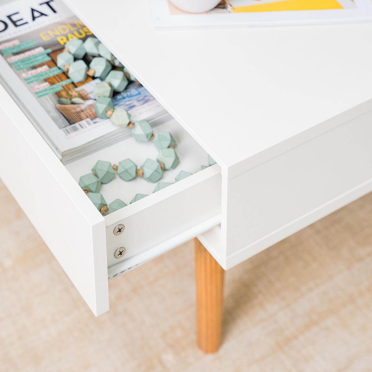 COUCHTISCH mit 2 Schubladen - Weiß / Eiche - Eichefarben/Weiß, Holzwerkstoff (60/100/45cm) - home24