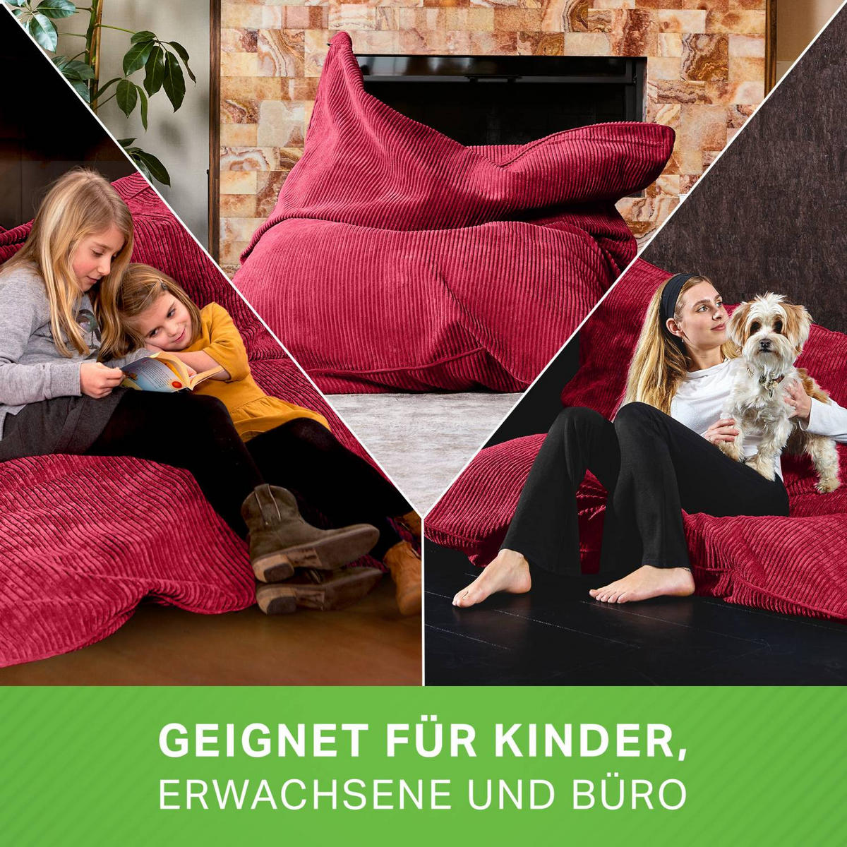 SITZSACK XXL "Square" aus Cord – 370 L - Rot, Textil (140/25/180cm) - Green Bean