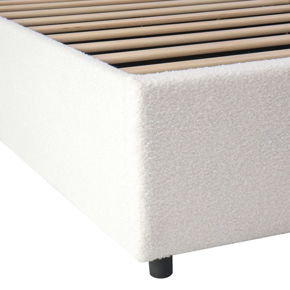 POLSTERBETT 90x200 Bouclé Lattenrost Kopfteil Beige - Beige, Holzwerkstoff - FLIEKS