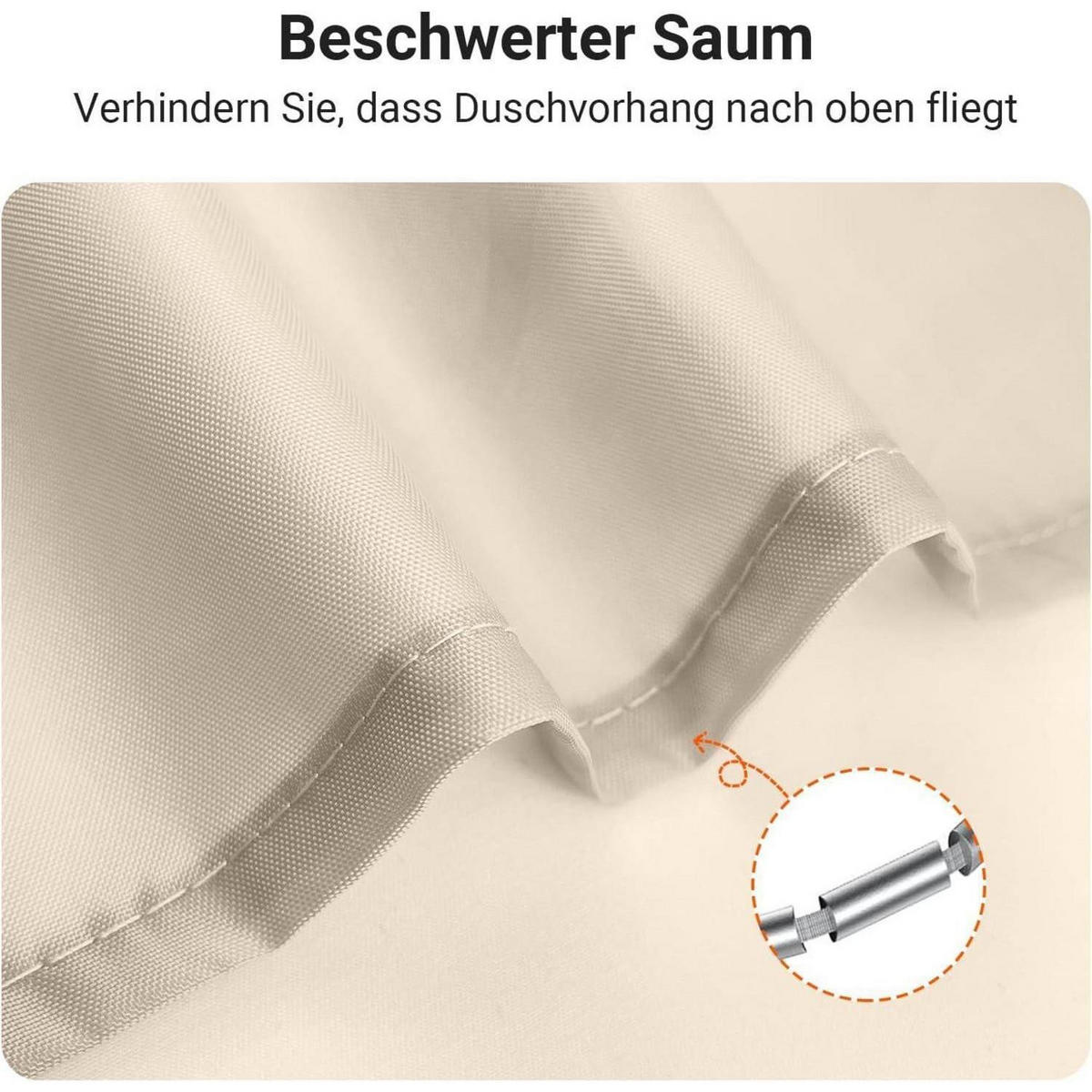 DUSCHVORHANG Beige 180 x 230 cm mit beschwertem Saum - Beige, Textil (180/230cm)