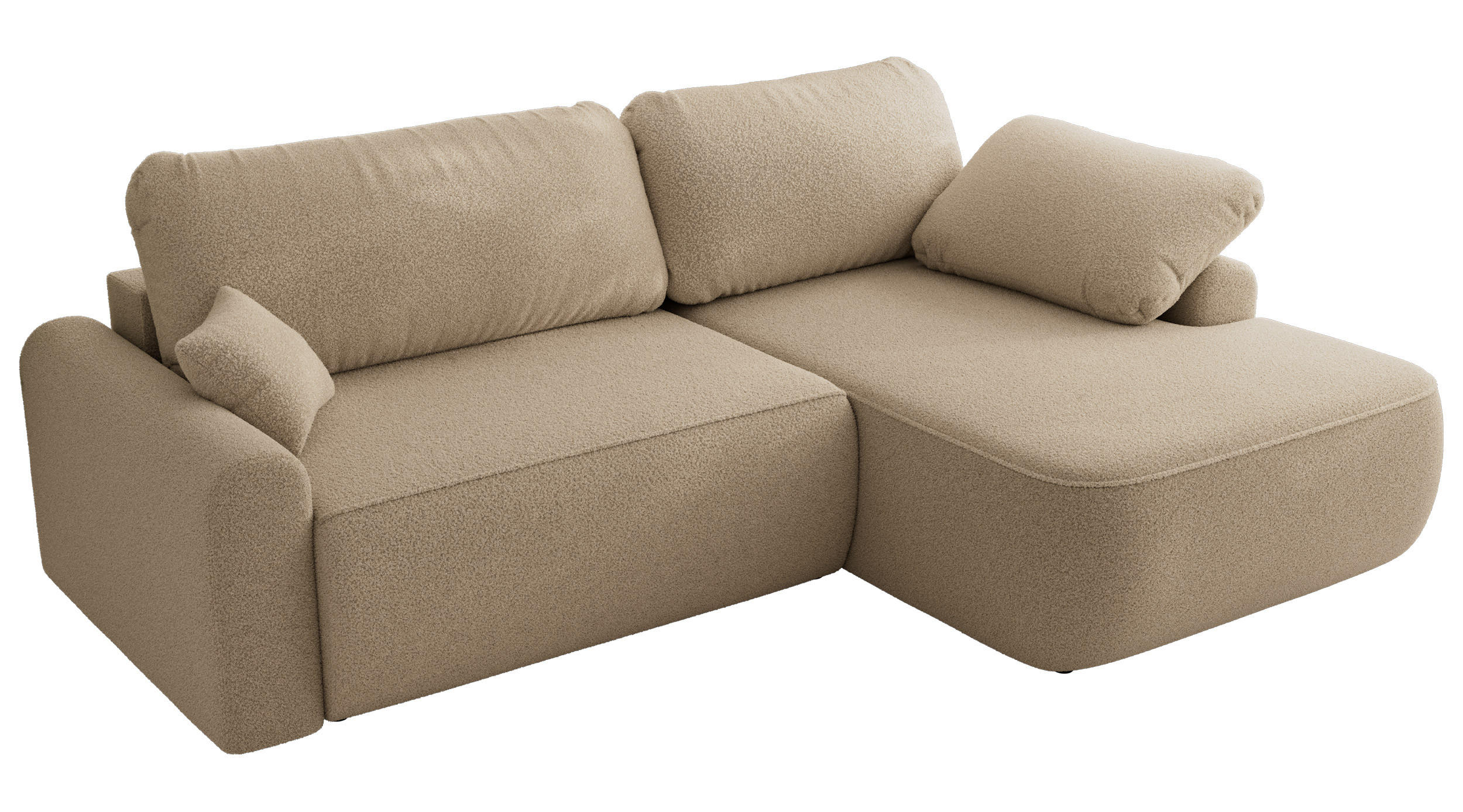 ECKSCHLAFSOFA CUBO L Hellbraun Boucle - rechts - Schwarz/Braun, Kunststoff/Textil (187/273cm) - MKS