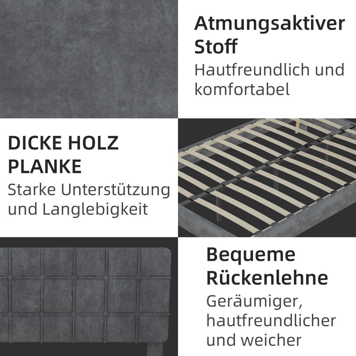POLSTERBETT 160/200 cm in Grau Samt - Grau, Holzwerkstoff/Textil (160/200cm) - WISHDOR