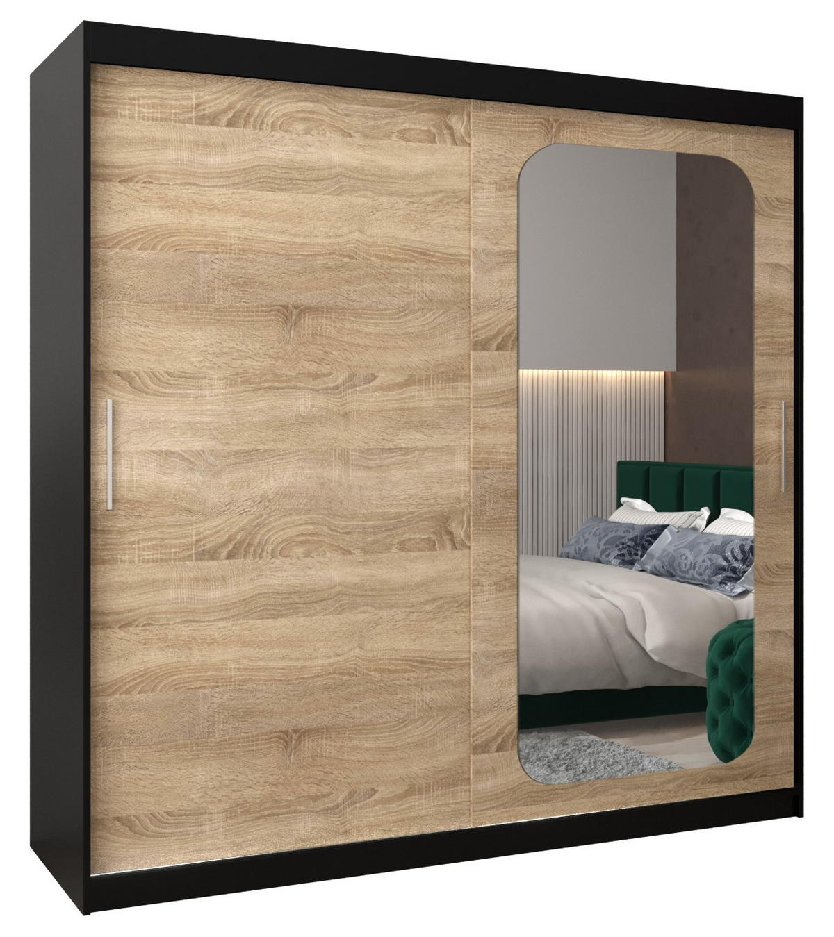 SCHWEBETÜRENSCHRANK 200/200/62 2-türig - Silberfarben/Schwarz, Holz/Kunststoff (200/200/62cm) - Abiks Möbel