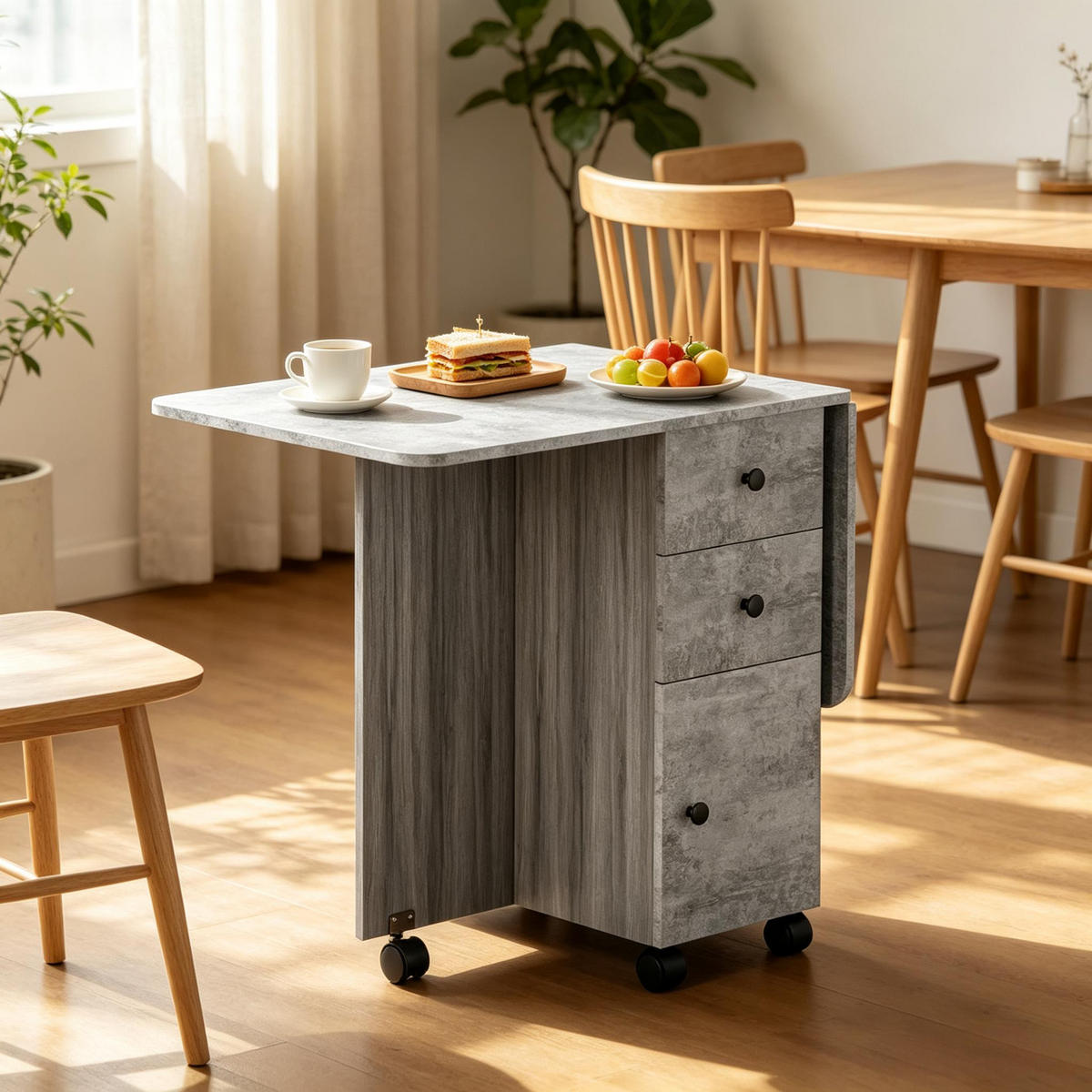 KLAPPTISCH 60-120/60/76,5 cm mit Rollen und Schubladen DE-39943 Grau - Grau, Holzwerkstoff (60/120/76.5cm) - ComfortXL