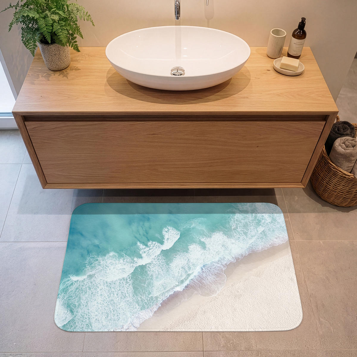 KOUPELNOVÁ PŘEDLOŽKA Pláž - Moře - Příroda - Léto 90x60 cm - tyrkysová, textil/plast (90/60cm) - OnlyWow