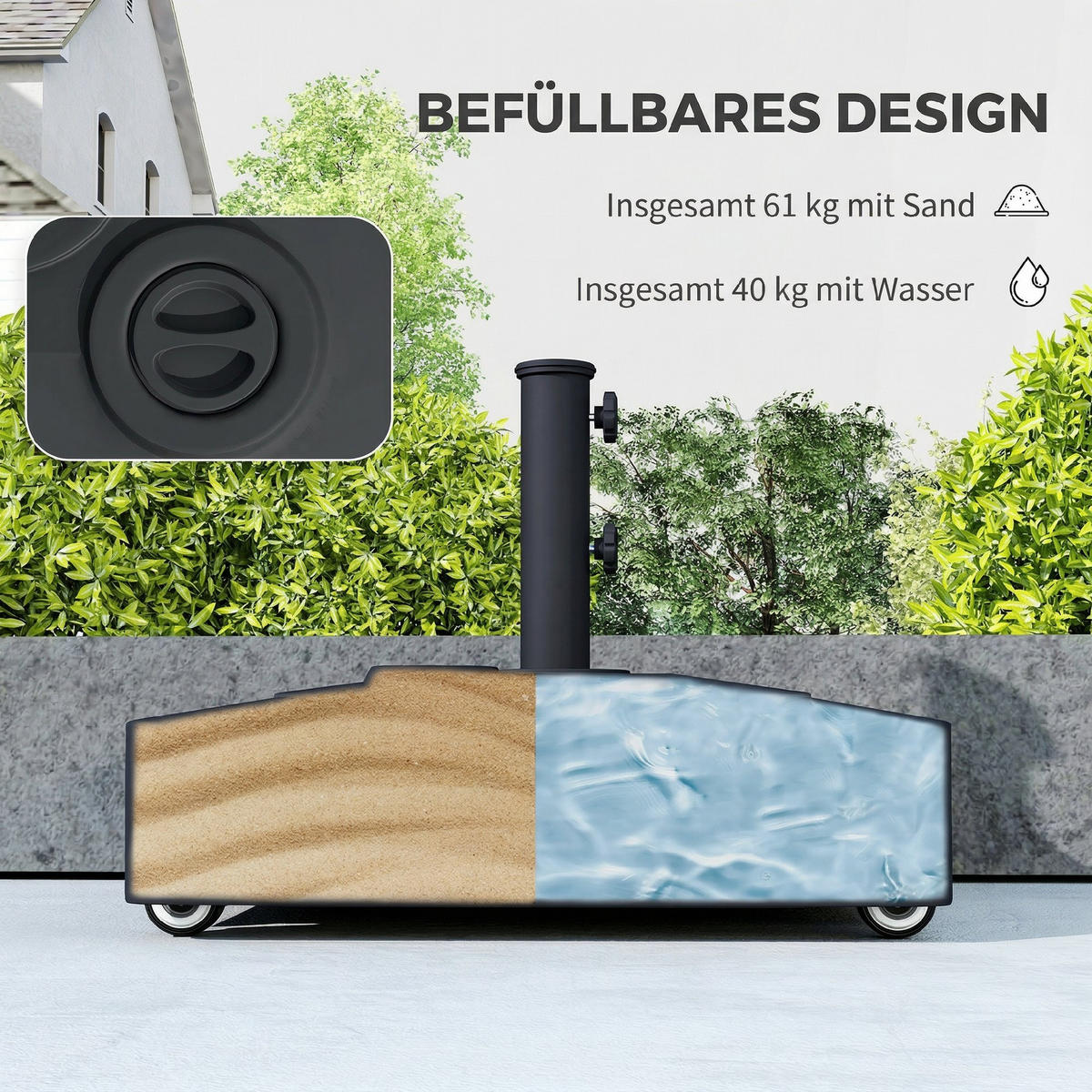 SONNENSCHIRMSTÄNDER HDPE Metall Schwarz - Schwarz, Kunststoff (54.5/54.5cm) - Outsunny