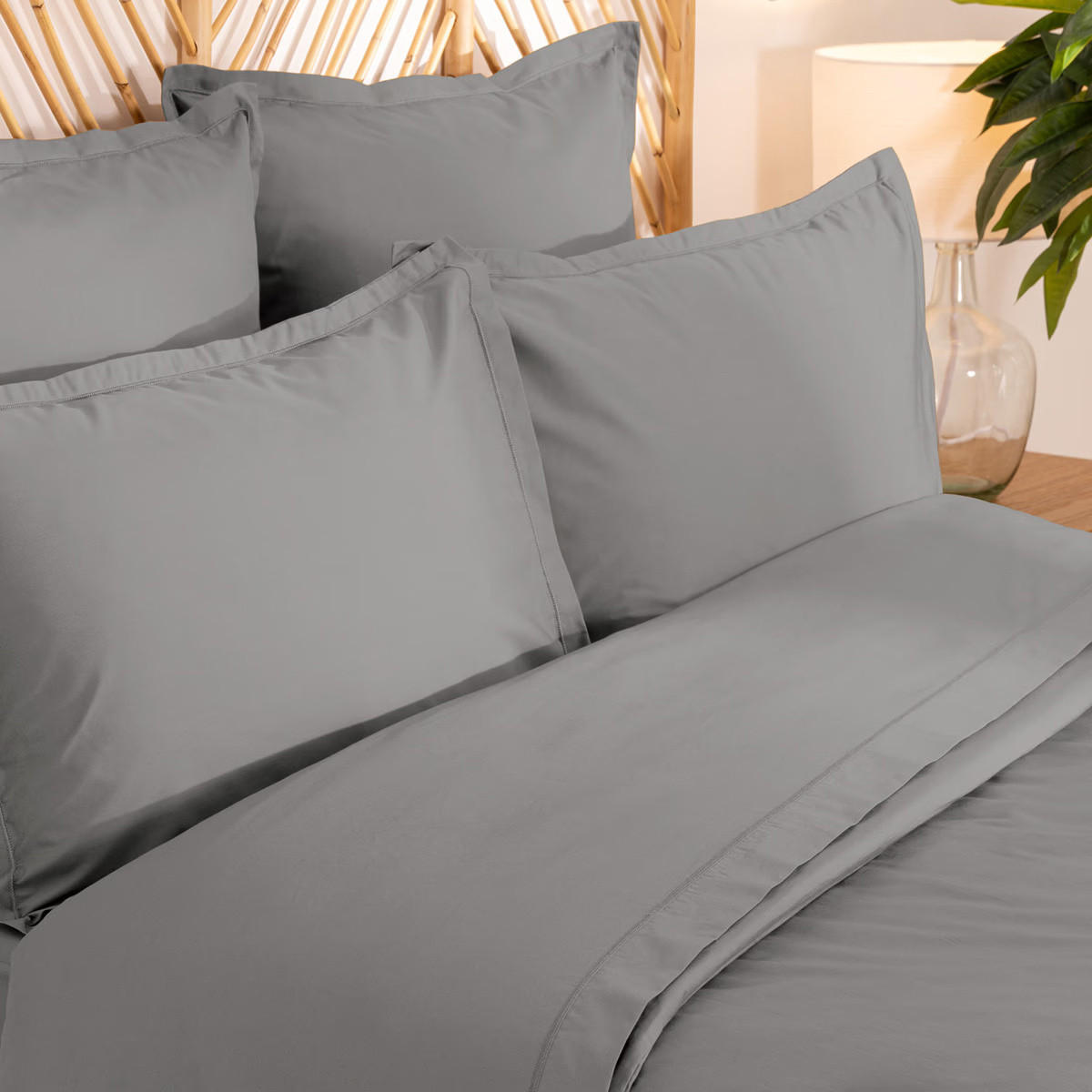 BETTWÄSCHE-SET aus extra weichem Perkal 240/220/0,5 cm - Grau, Naturmaterialien (220/240cm) - Atmosphera Createur d´interieur