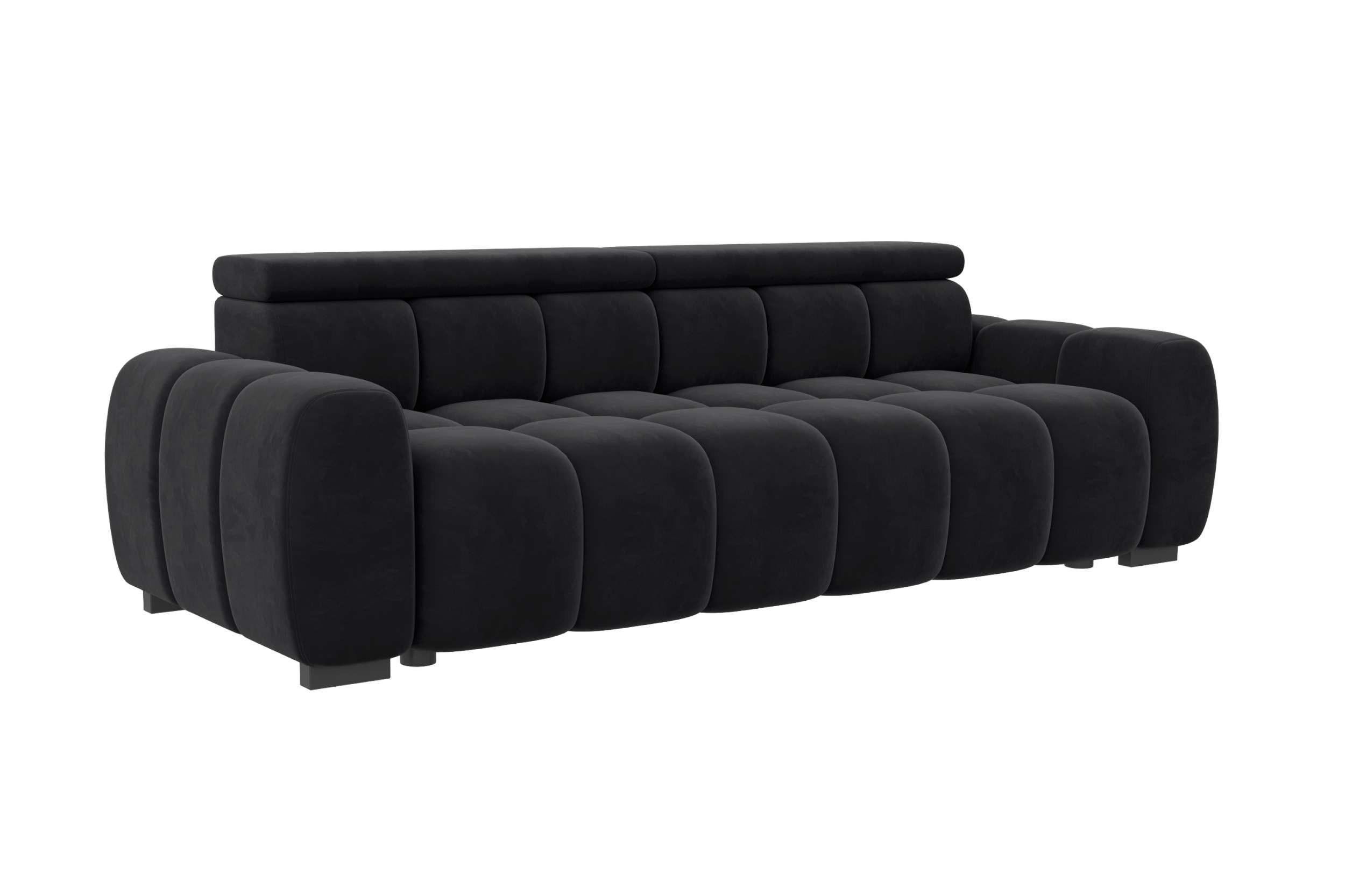 BIGSOFA ALESSIO Velours Schwarz mit elektrischer Sitztiefenverstellung - Schwarz, Kunststoff/Textil (248/77/108cm) - 99rooms