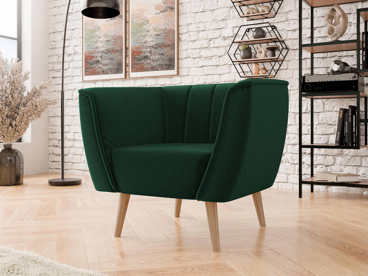 SESSEL Pas 1 - Smaragdgrün/Naturfarben, Holz/Textil (82/75/74cm) - MIRJAN24