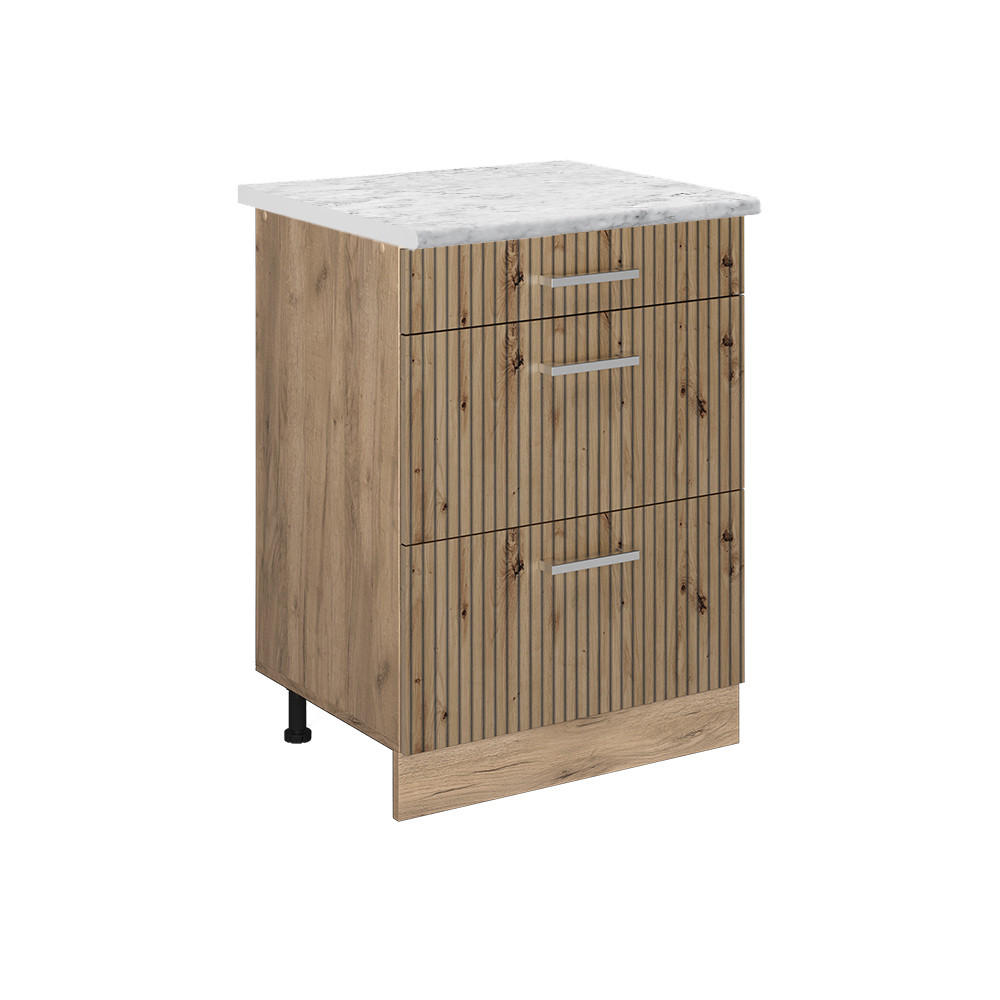 KÜCHENUNTERSCHRANK R-Line Artisan-Eiche 60 cm AP Marmor - Honigeiche/Eiche Wotan, Holzwerkstoff (60/81.6/60cm) - Vicco