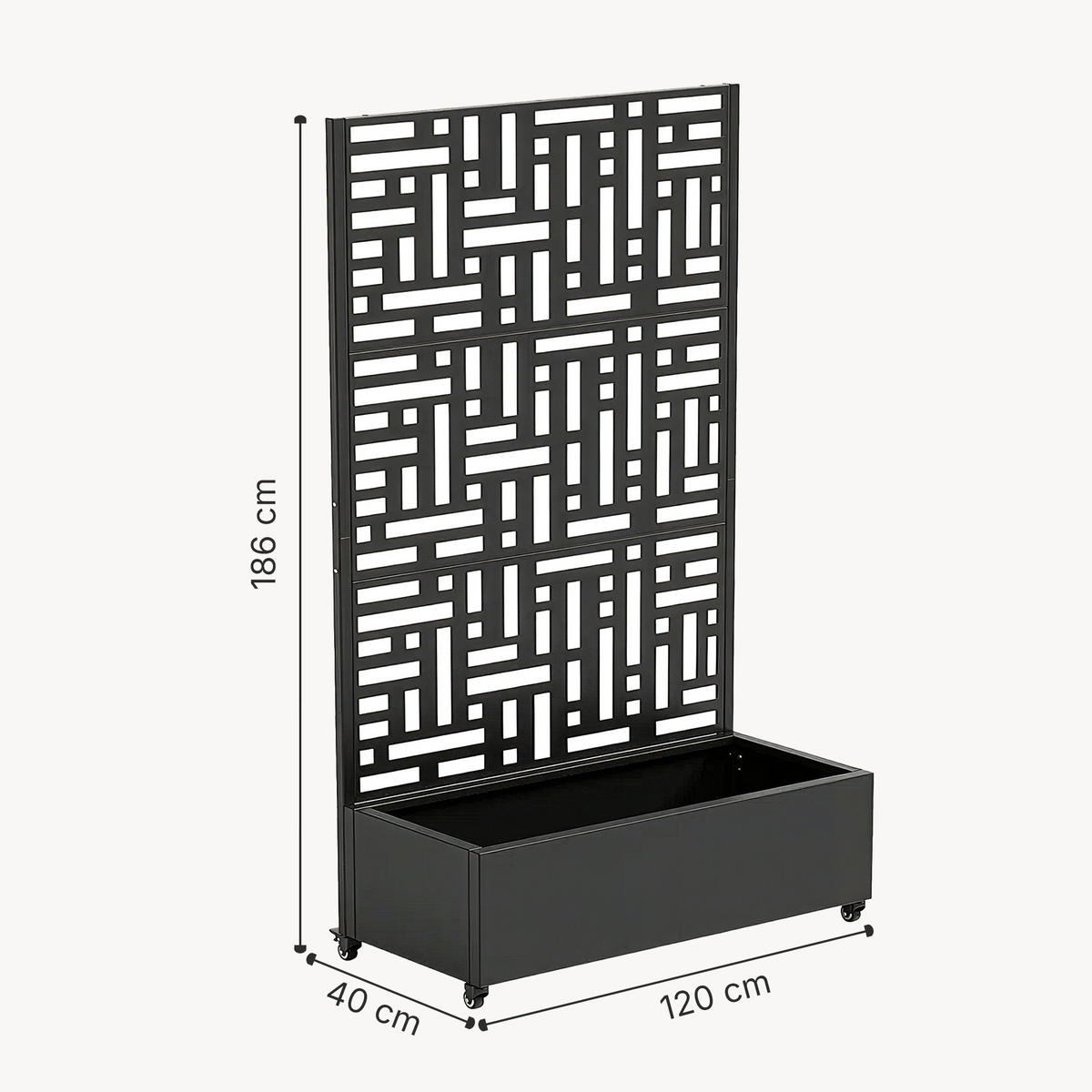 BLUMENKASTEN mit Trennwand Bernalda - Schwarz, Metall (120/186/40cm) - casa.pro