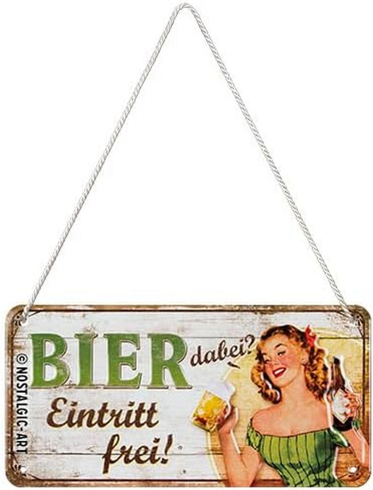 HÄNGESCHILD 10/20 cm Bier dabei Eintritt frei - Multicolor, Metall (20/10/0.2cm) - Nostalgic-Art