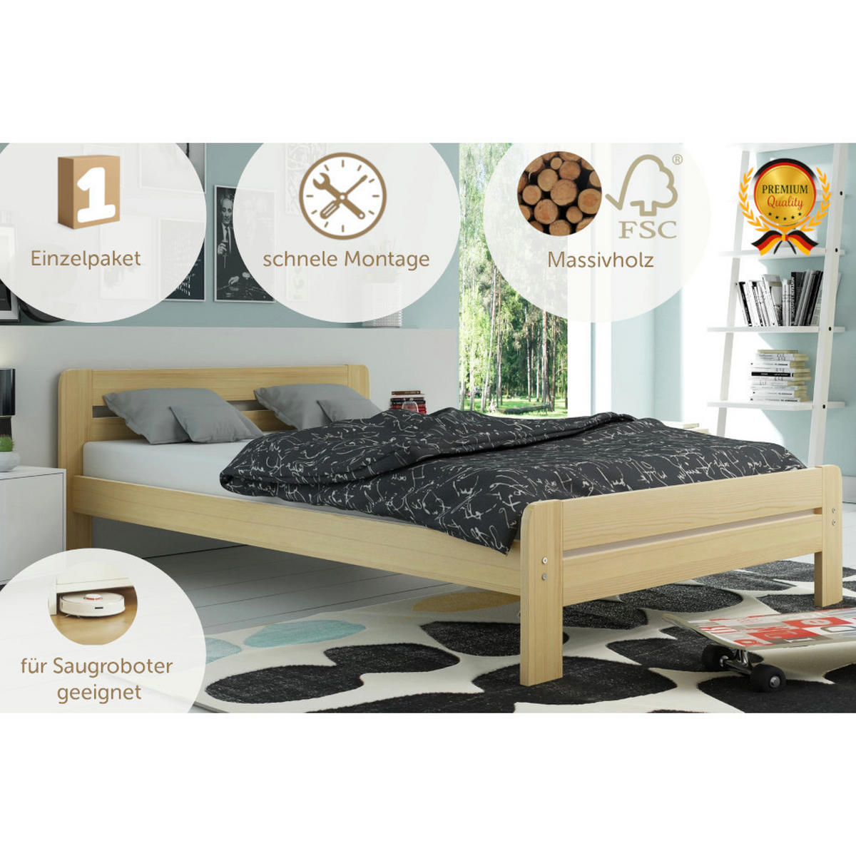 BETT Dallas 140x200cm Holzbett mit Lattenrost - Naturfarben, Holz (140/200cm) - Interbeds