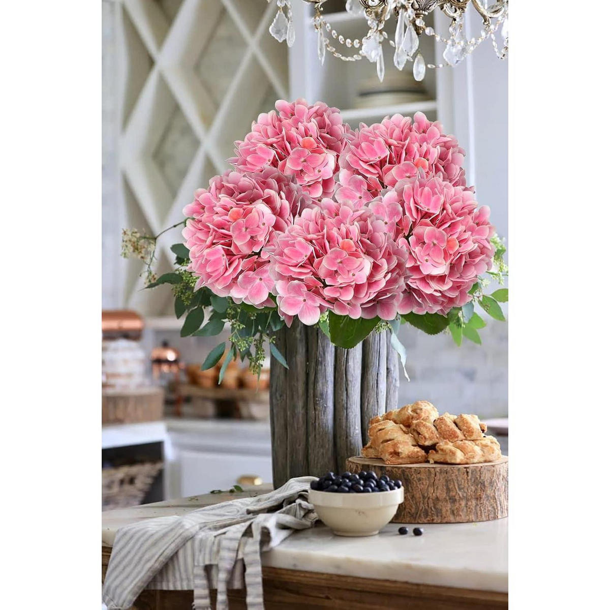 KUNSTBLUME Hortensie Real-Touch 2 Stück Light Pink 63 cm - Rosa, Kunststoff (10cm)