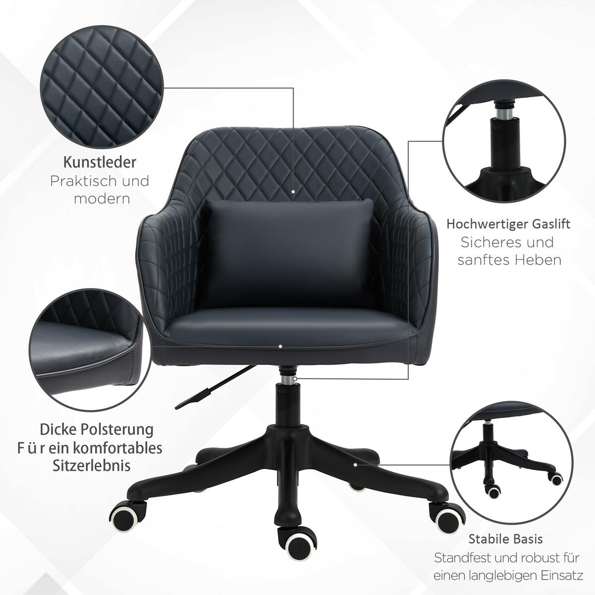 MASSAGE Bürostuhl Drehstuhl Arbeitstuhl mit Vibrationsfunktion Kunstleder Grau - Anthrazit, Leder (70/86/57cm) - Vinsetto
