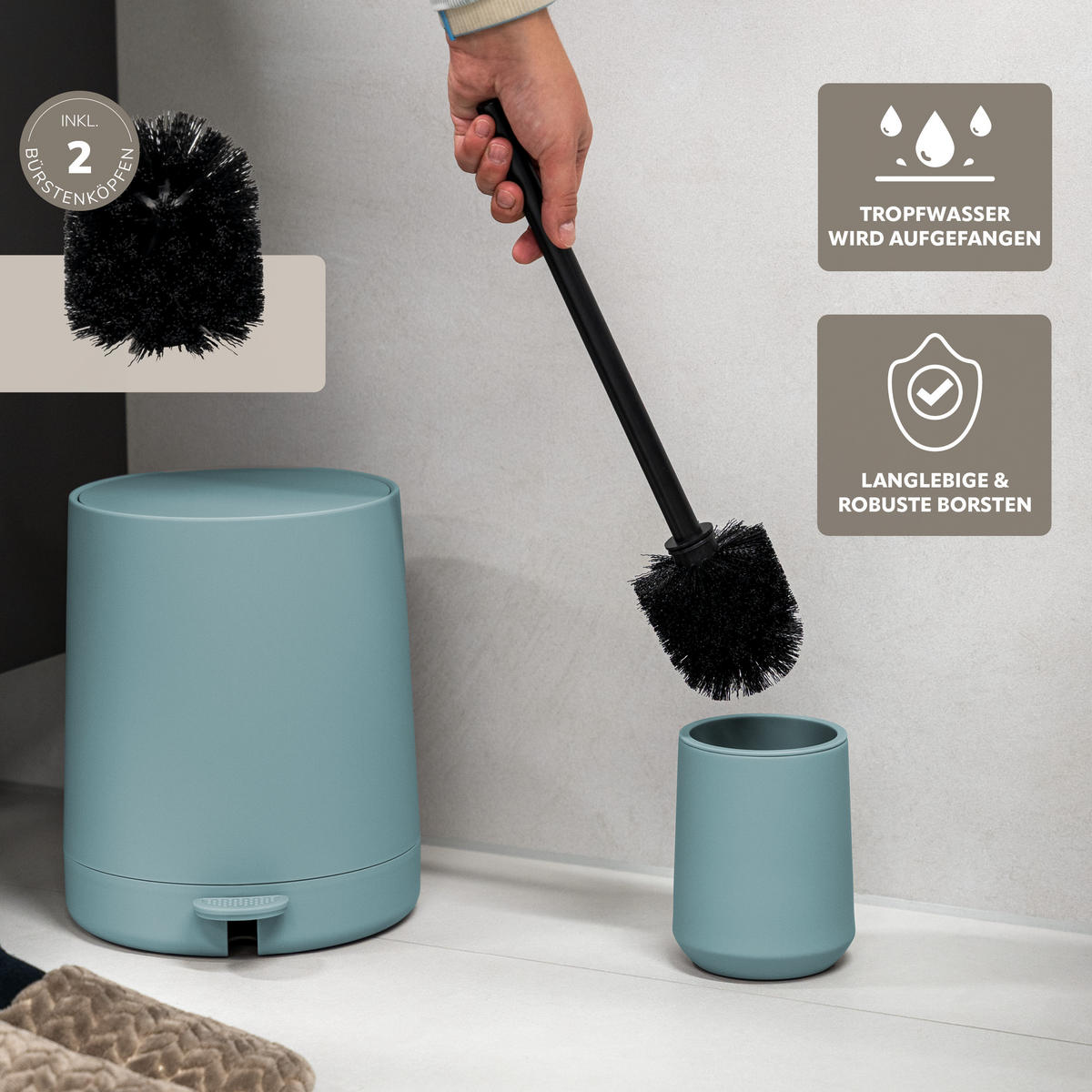 BAD-ACCESSOIRES-SET TESERO, Soft-Touch, hellblau - Hellblau, Kunststoff (22.5/25.5/25cm) - eluno
