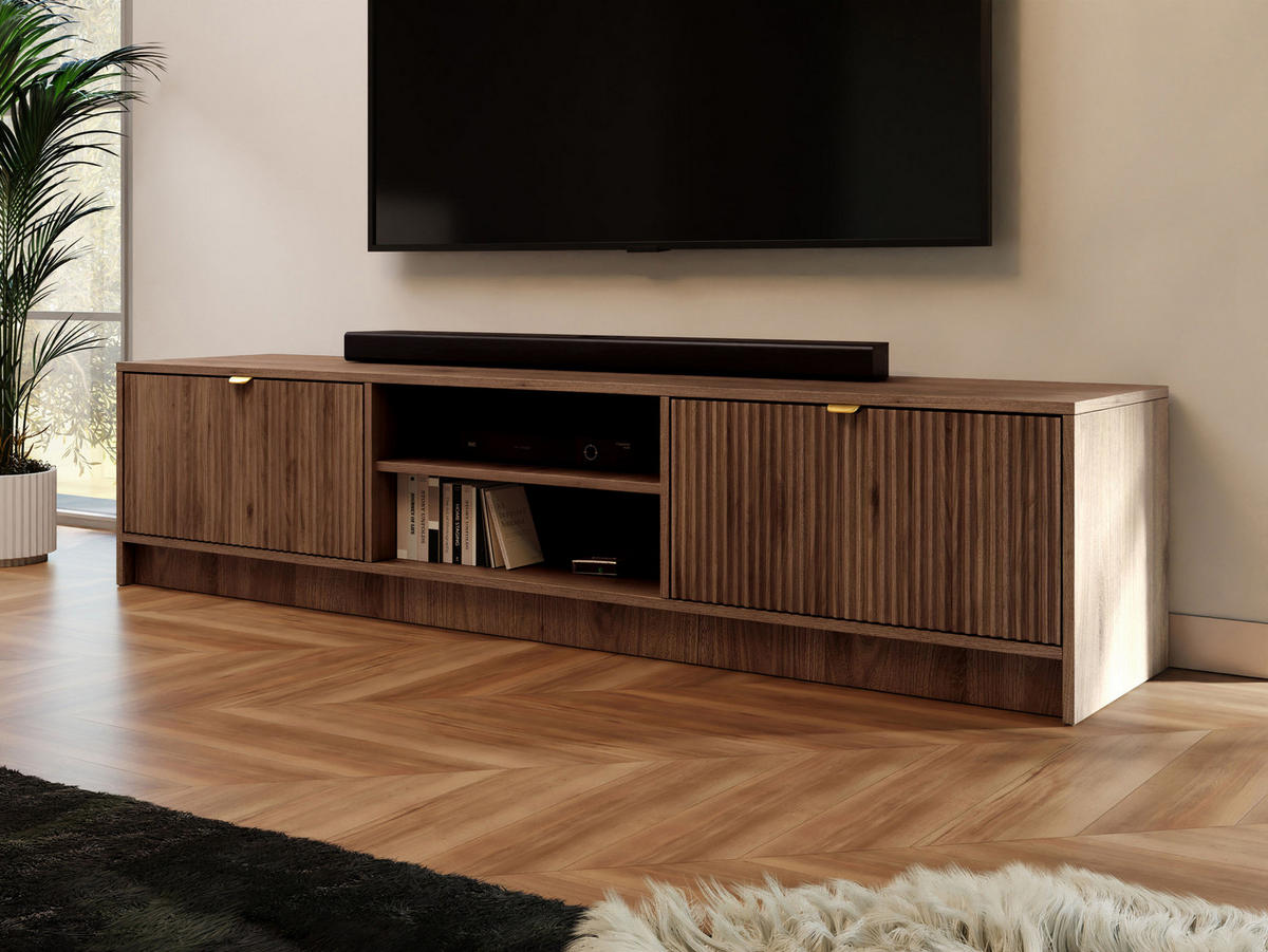 TV-ELEMENT Tireno - Nussbaumfarben/Goldfarben, Holzwerkstoff/Metall (180/40/40cm) - MIRJAN24