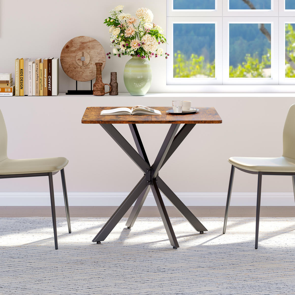 BEISTELLTISCH 80/80/75 cm in Vintagebraun mit schwarzem X-Gestell - Braun, Holzwerkstoff (80/80/75cm) - BEAOK