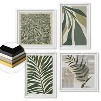 WANDBILDER 4er-Set - 50x50 cm & 40x60 cm Weißer Rahmen - Blätter, Wellen – Pastellillustrationen - Weiß, Kunststoff (50/50cm) - ArtPrintCave