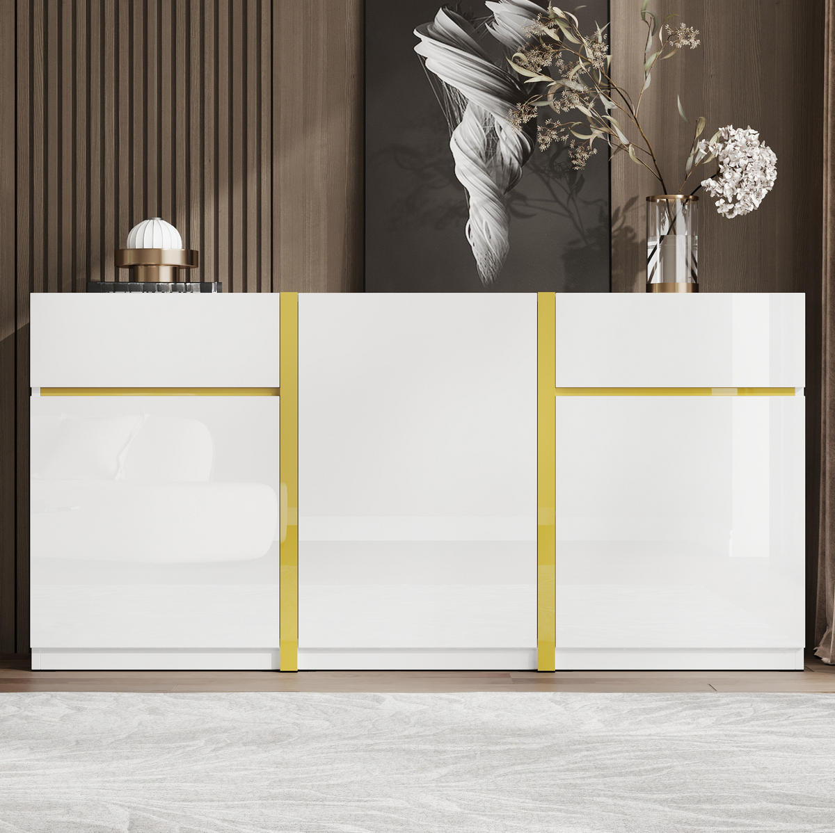 KOMMODE aus MDF & Spanplatte 160x40x78cm in Weiß mit Hochglanz - Weiß, Holzwerkstoff (160/78/40cm) - Modfu