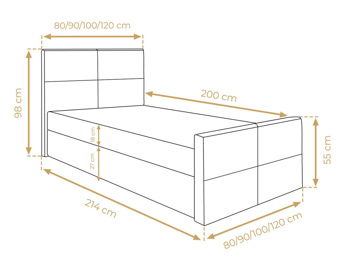 BOXBETT ALEYNA 90x200 cm mit Bettkasten und Matratze - Beige - Beige/Schwarz, Holz/Holzwerkstoff (90/200cm) - AX Living