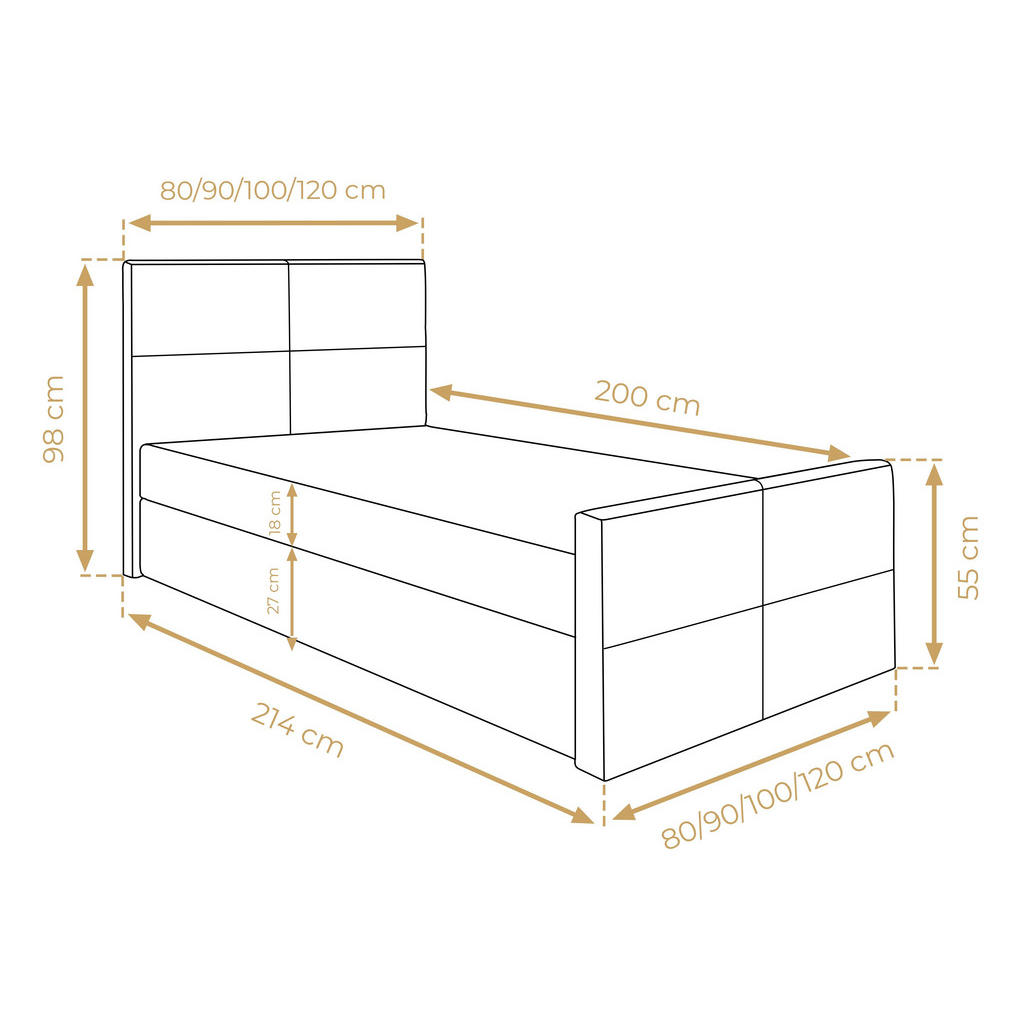 Thumbnail - AX Living Boxbett, Grau, Textil, Teilmassiv,Kiefer, Uni, 1-Sitzer, Höhe ca. 45 cm, Rechteckig, 90x200 cm, Oeko-Tex®, Oek...