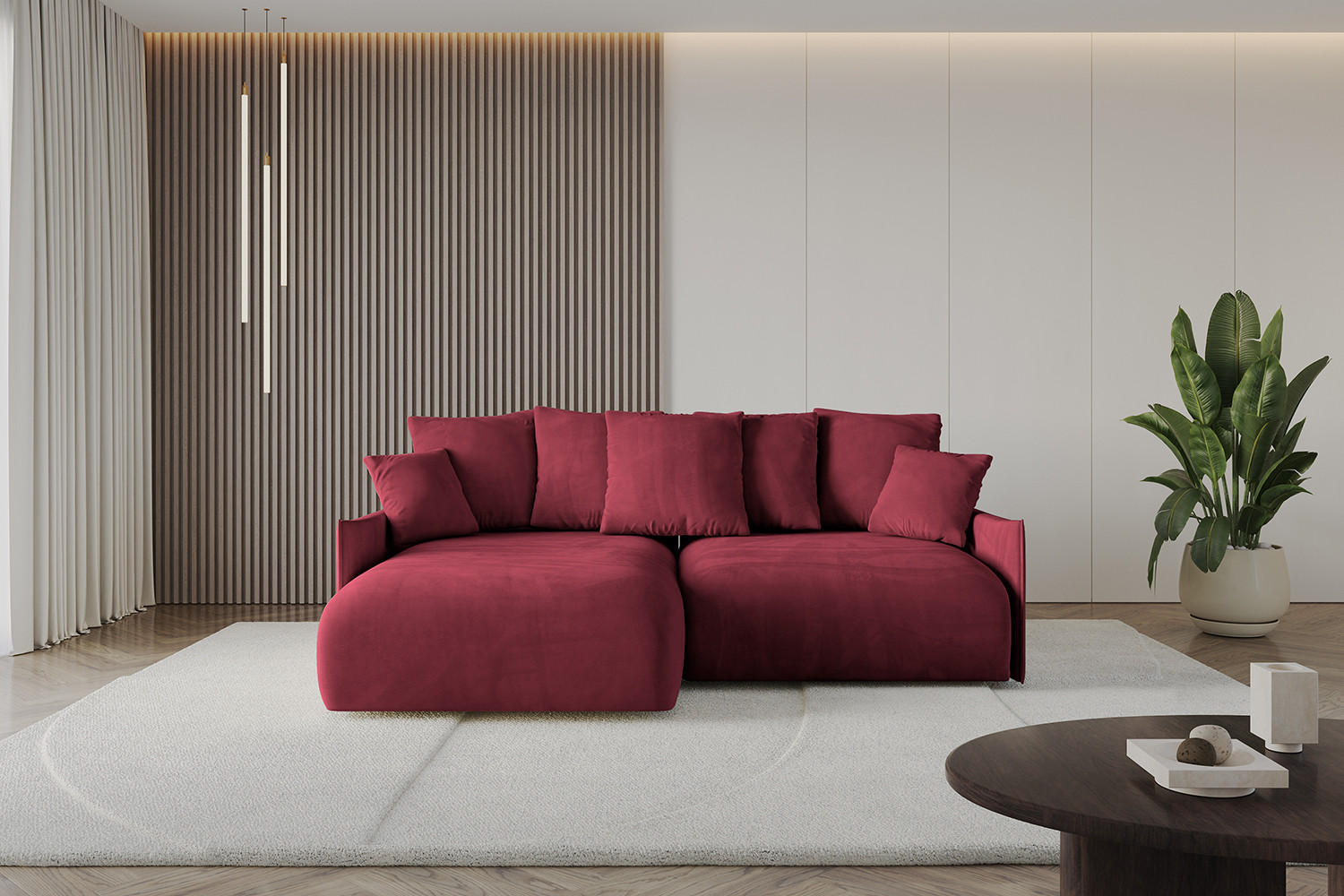 ECKSOFA mit Schlaffunktion und Bettkasten ONESK-L -v1 208x165x40 Bordeauxrot Velours - Bordeaux, Holzwerkstoff/Kunststoff (208/165cm) - ALTDECOR