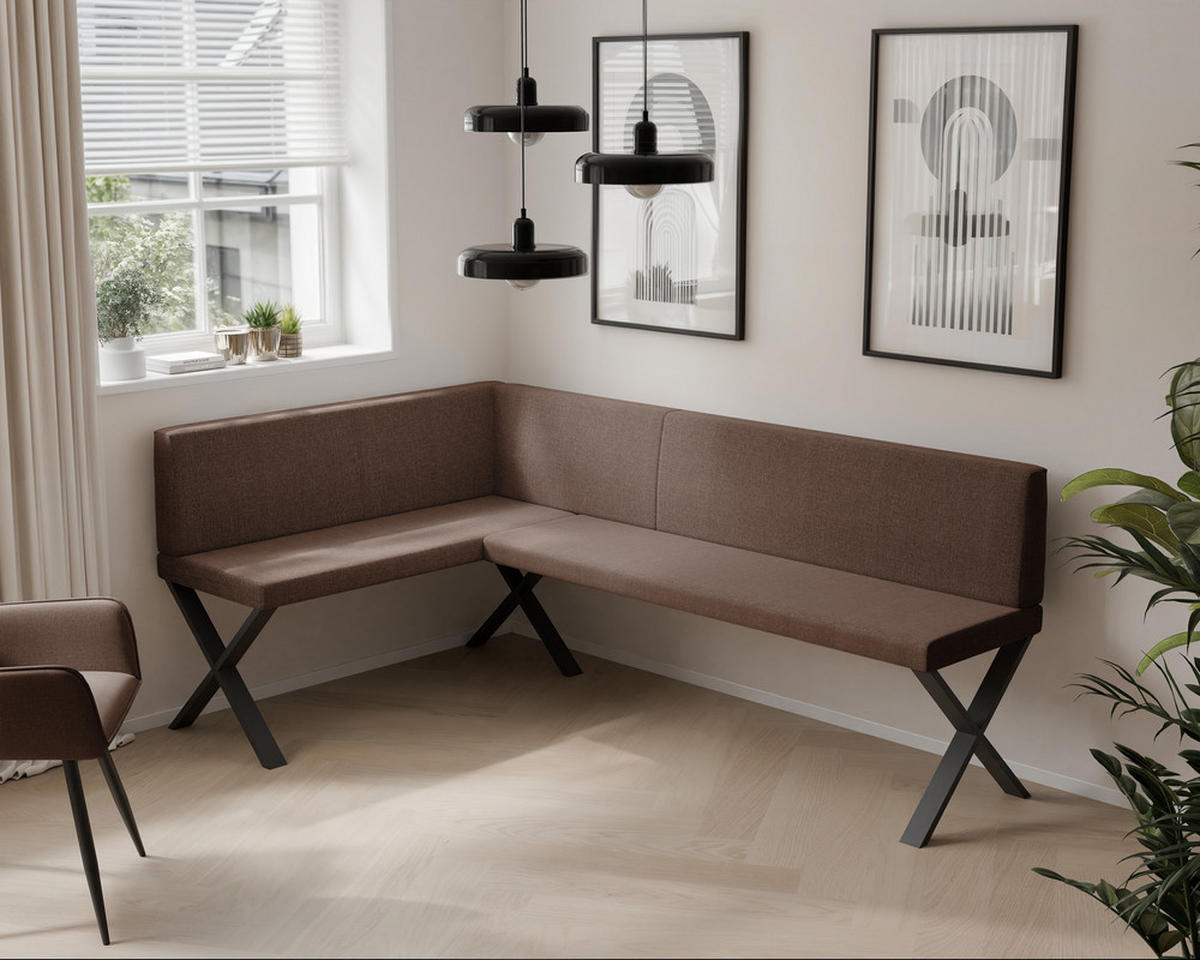 ECKBANK links VERO X Webstoff glatt, 128/168 cm Braun - Braun, Textil/Metall (128/168cm) - Idohome