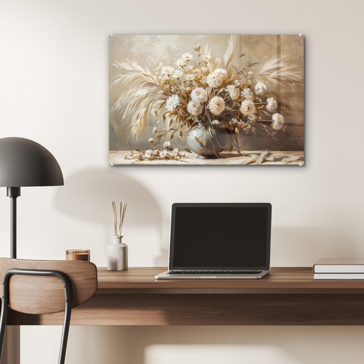 ACRYLGLASBILD Blumen - Vase - Stilleben - Beige 60x40 cm - Creme, Glas (60/40cm) - MuchoWow
