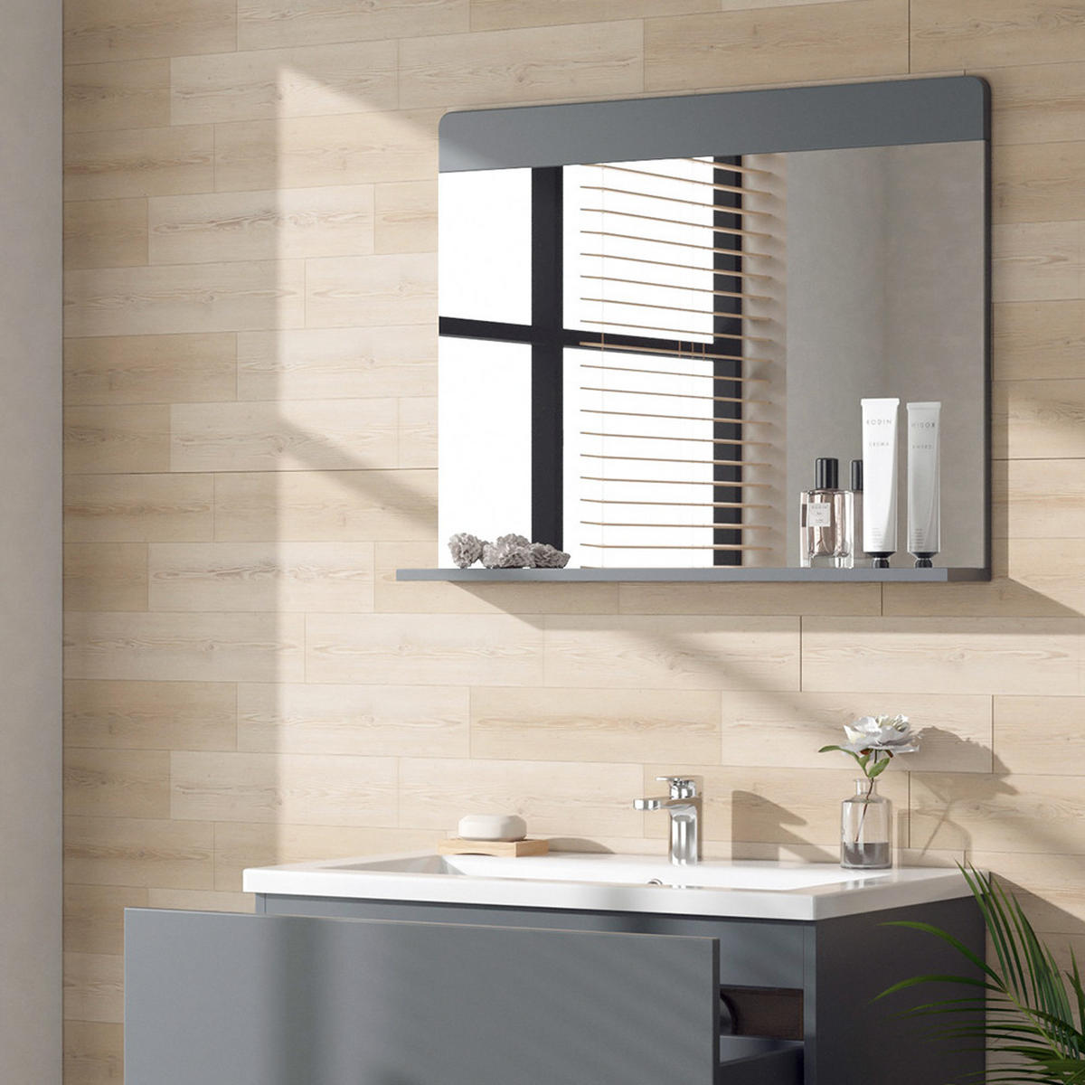 BADEZIMMERSPIEGEL Izan Grau 80.1 x 62 cm - Grau, Glas (80.1/62/12cm) - Vicco