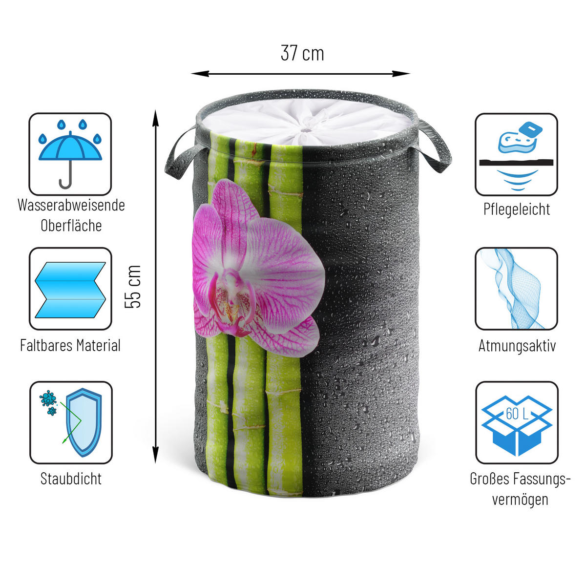 WÄSCHEKORB Asia - Dunkelgrau, Textil (37/55/55cm) - Sanilo