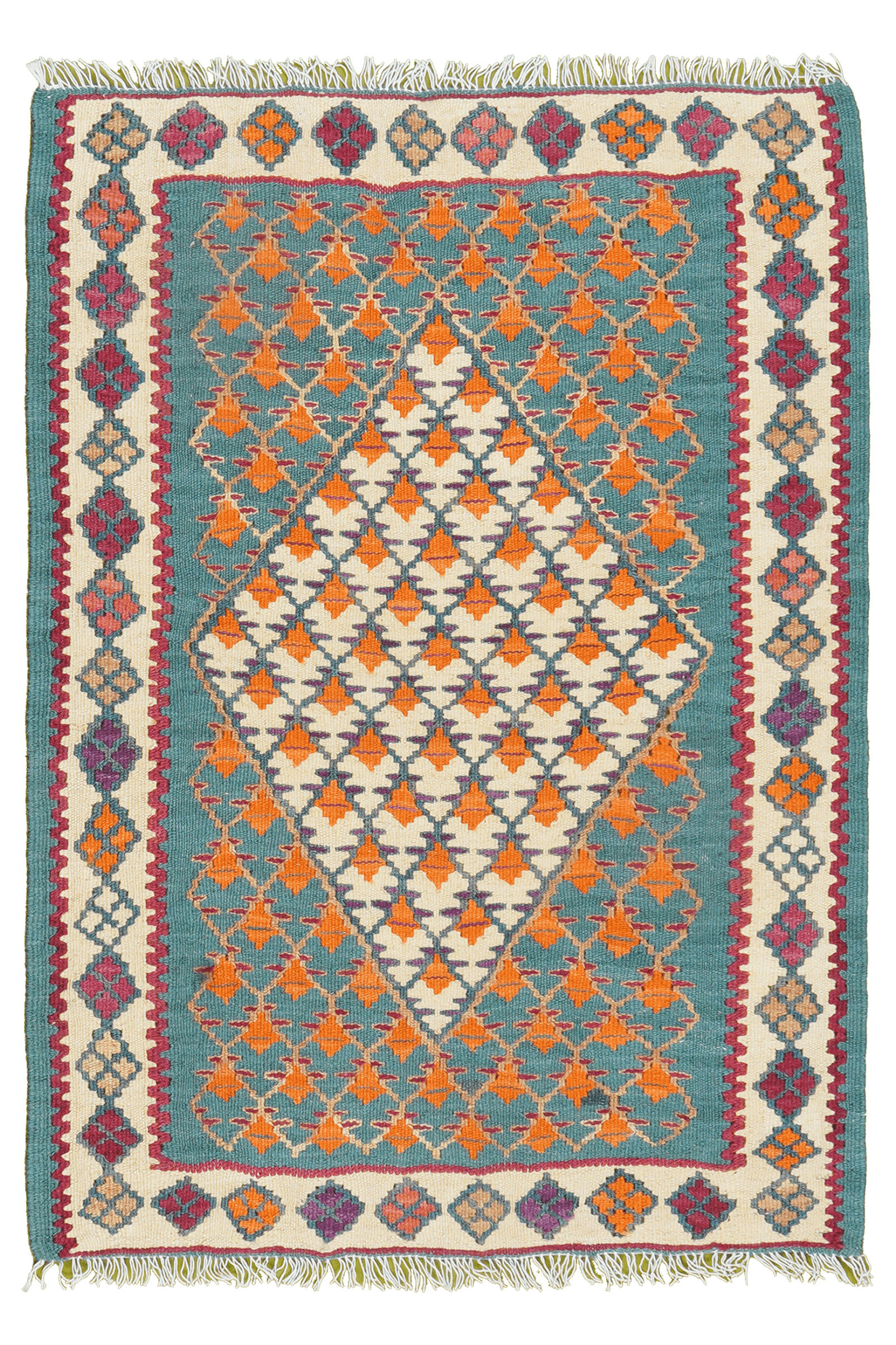 HANDWEBTEPPICH Kelim Senneh Grün 87/63 cm Schurwolle - Grün, Textil (63/87cm) - Looma