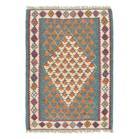HANDWEBTEPPICH Kelim Senneh Grün 87/63 cm Schurwolle - Grün, Textil (63/87cm) - Looma