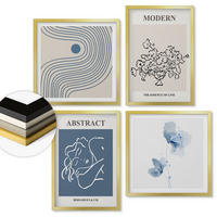 WANDBILDER 4er Set - 50x50 cm & 40x60 cm Goldrahmen - abstrakte Poster mit Blumenlinien - Goldfarben, Kunststoff (50/50cm) - ArtPrintCave
