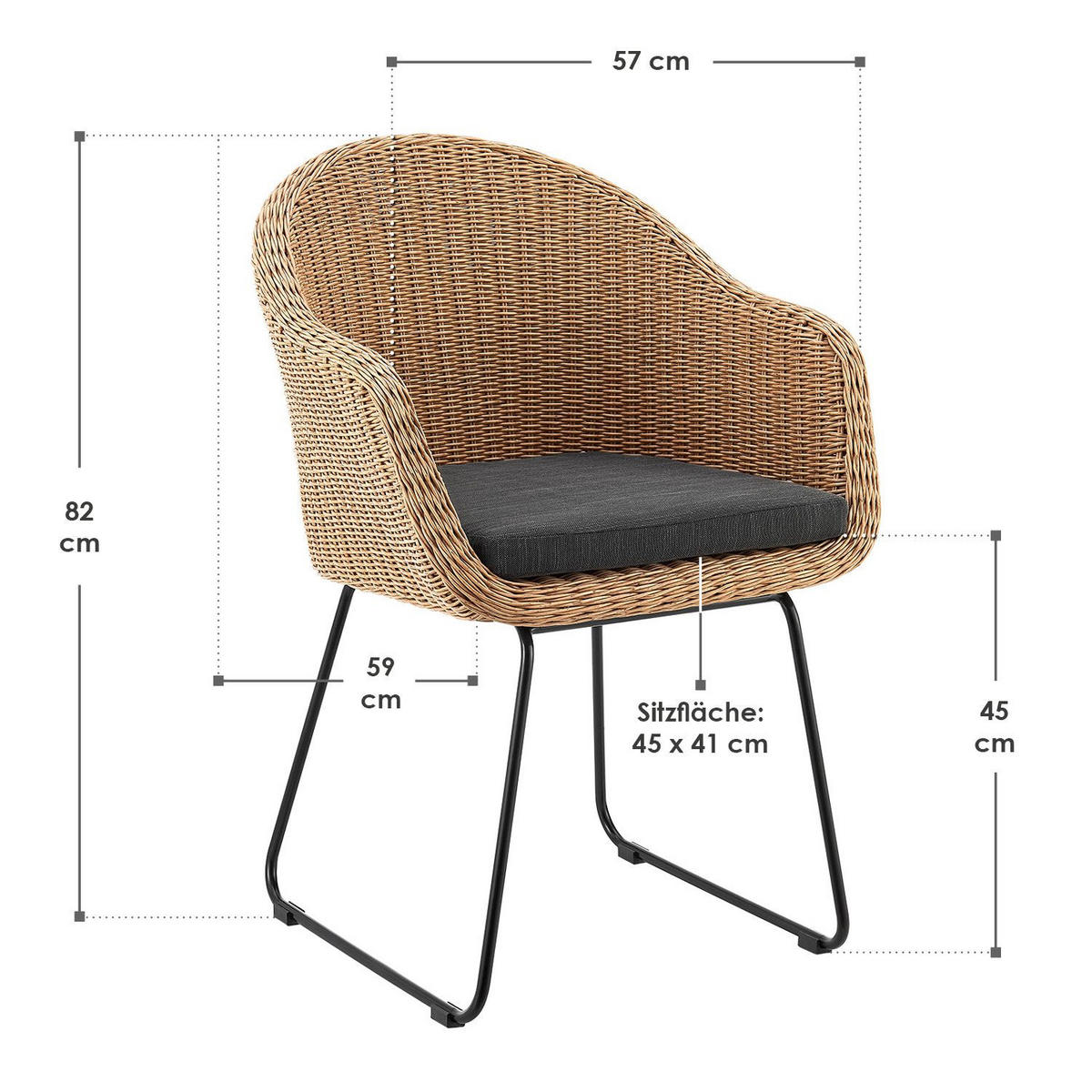 GARTENSTUHL Cody 2er-Set - Braun, Naturmaterialien (57/82/59cm) - Juskys