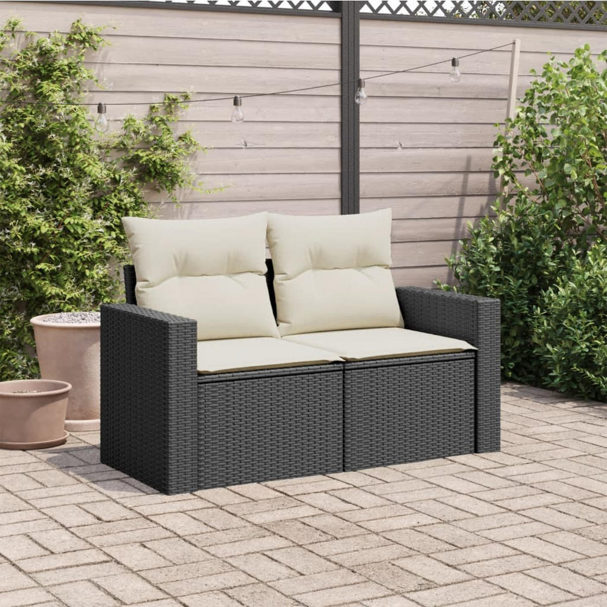 GARTENSOFA Mit Kissen 2-Sitzer Schwarz Poly Rattan - Schwarz, Kunststoff (131/69/62cm) - vidaXL