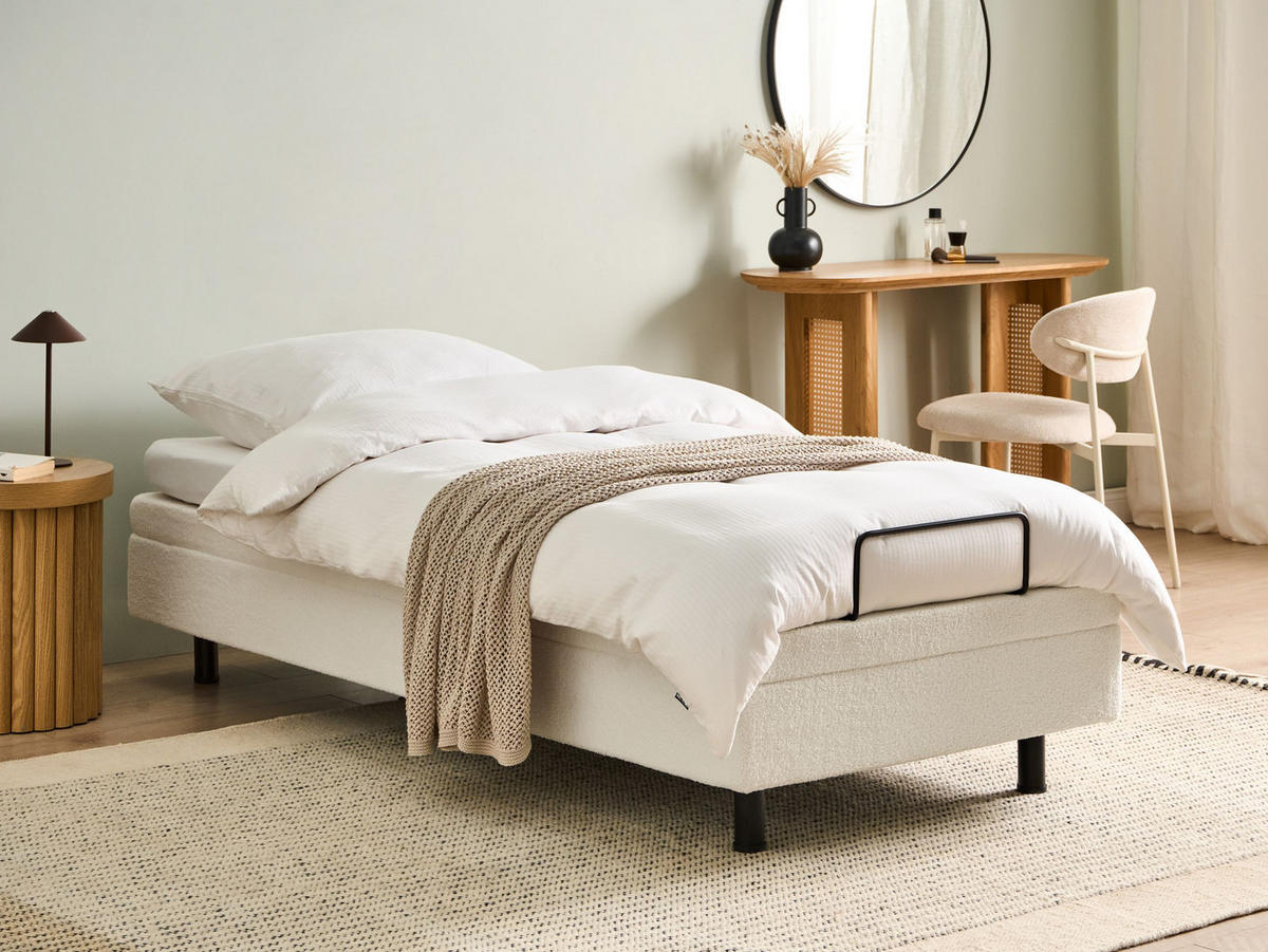 POSTEL nastavitelná bez čela Bouclé 80/200 cm Krémově bílá Duke - krémová, textil (80/200cm) - Beliani