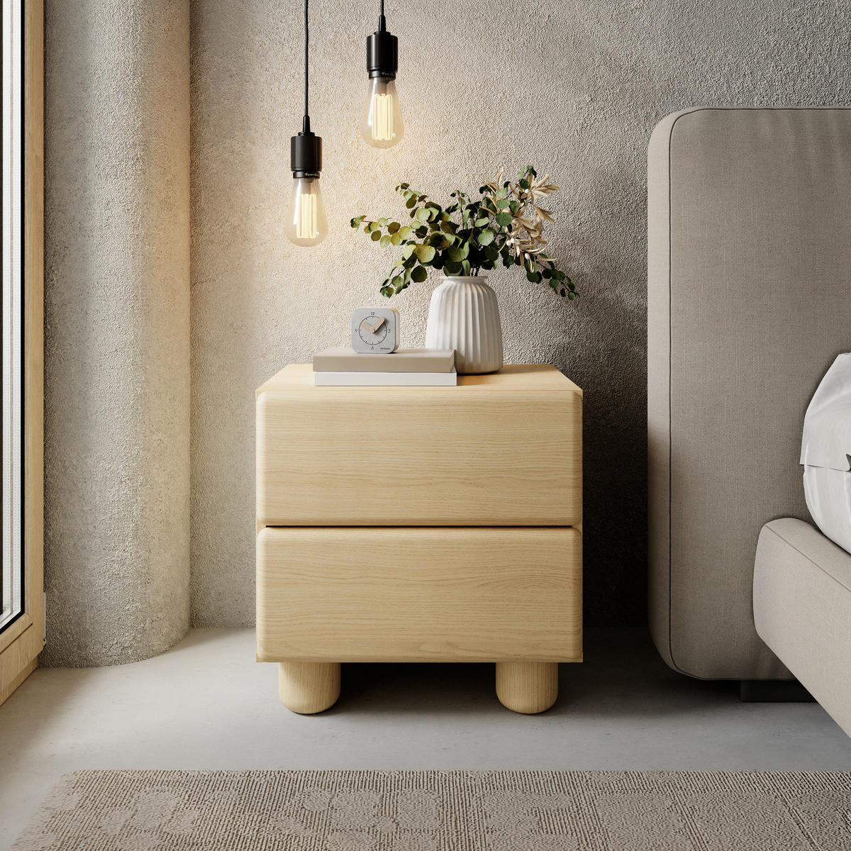 NACHTTISCH CERVI H 50 cm Eiche Vicenza - mit 2 Schubladen und abgerundeten Fronten - Eichefarben, Holz/Holzwerkstoff (50/52/38cm) - Ravio
