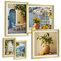 BILDER SET 5er Set - 50x50 cm & 20x30 cm & 40x60 cm Goldrahmen - Meereslandschaften, Zitronen, Fenster - Goldfarben, Kunststoff (40/60cm) - TULUP