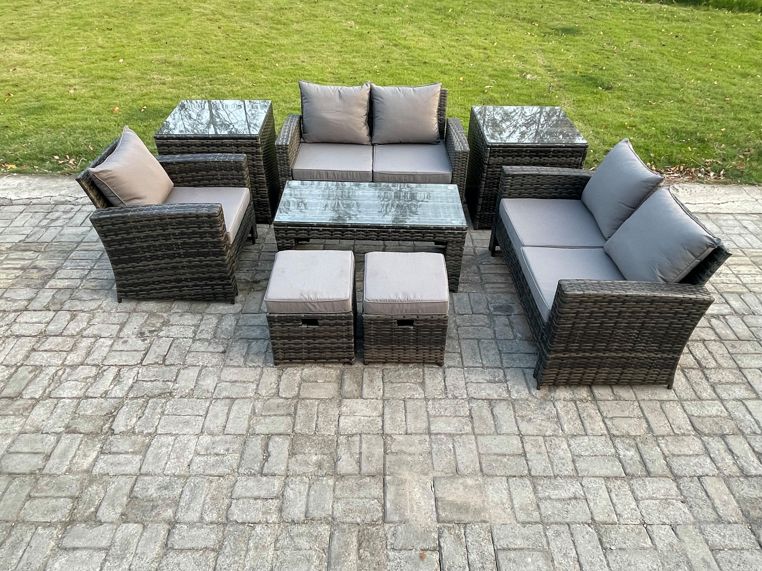 GARTENMÖBEL Set Polyrattan Dunkelgrau 7-Sitzer - Dunkelgrau, Metall - Fimous