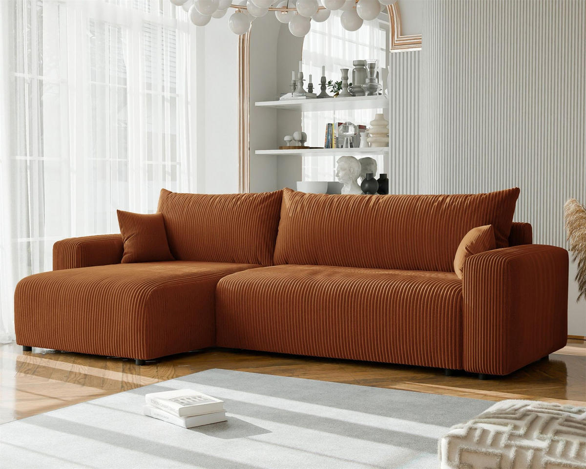 ECKSOFA Luna Max Mit Schlaffunktion - Rotbraun, Holzwerkstoff/Textil (278/145cm) - Fun Möbel