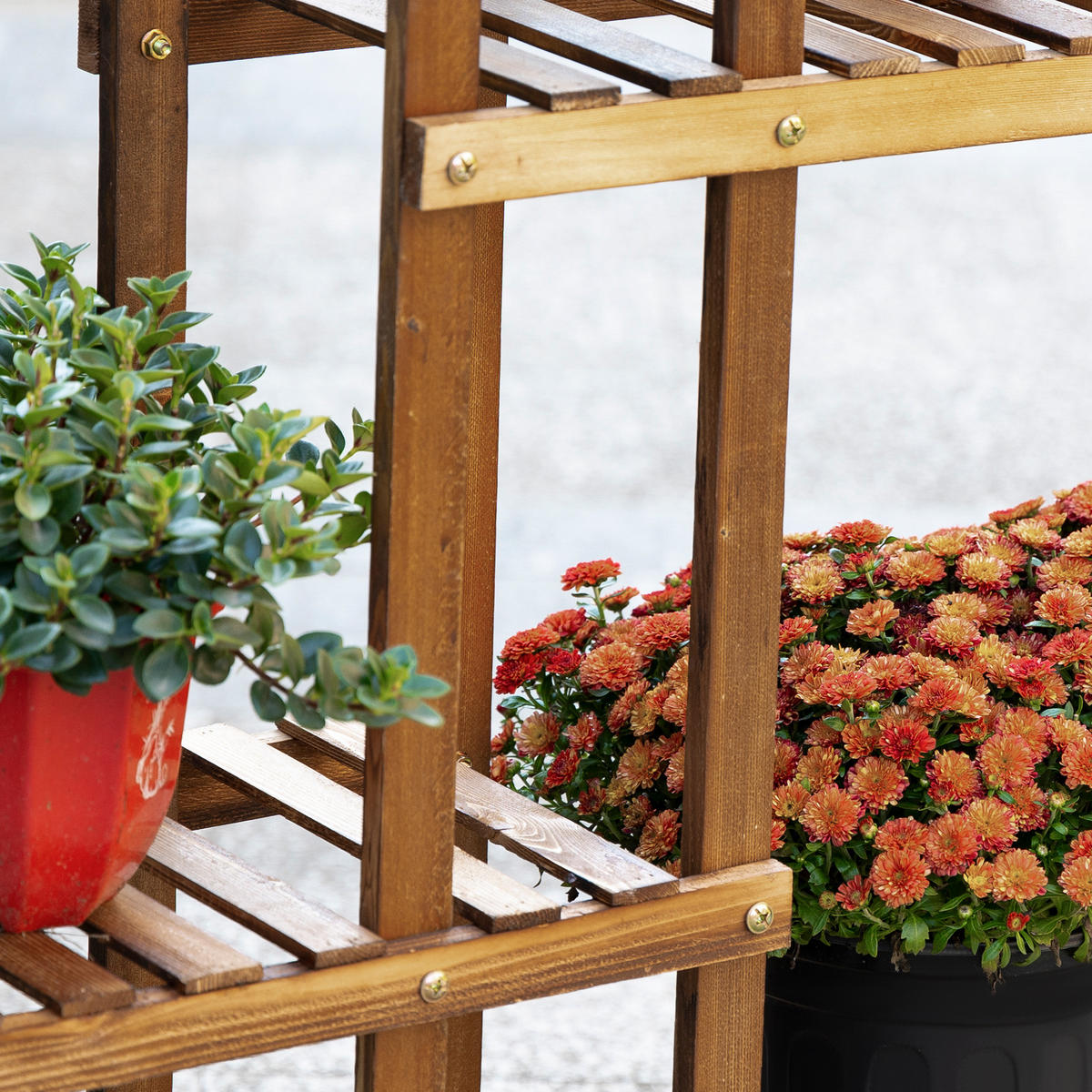 BLUMENSTÄNDER, Tannenholz, Verkohlt - Braun, Holz (28/96.5/98cm) - Outsunny