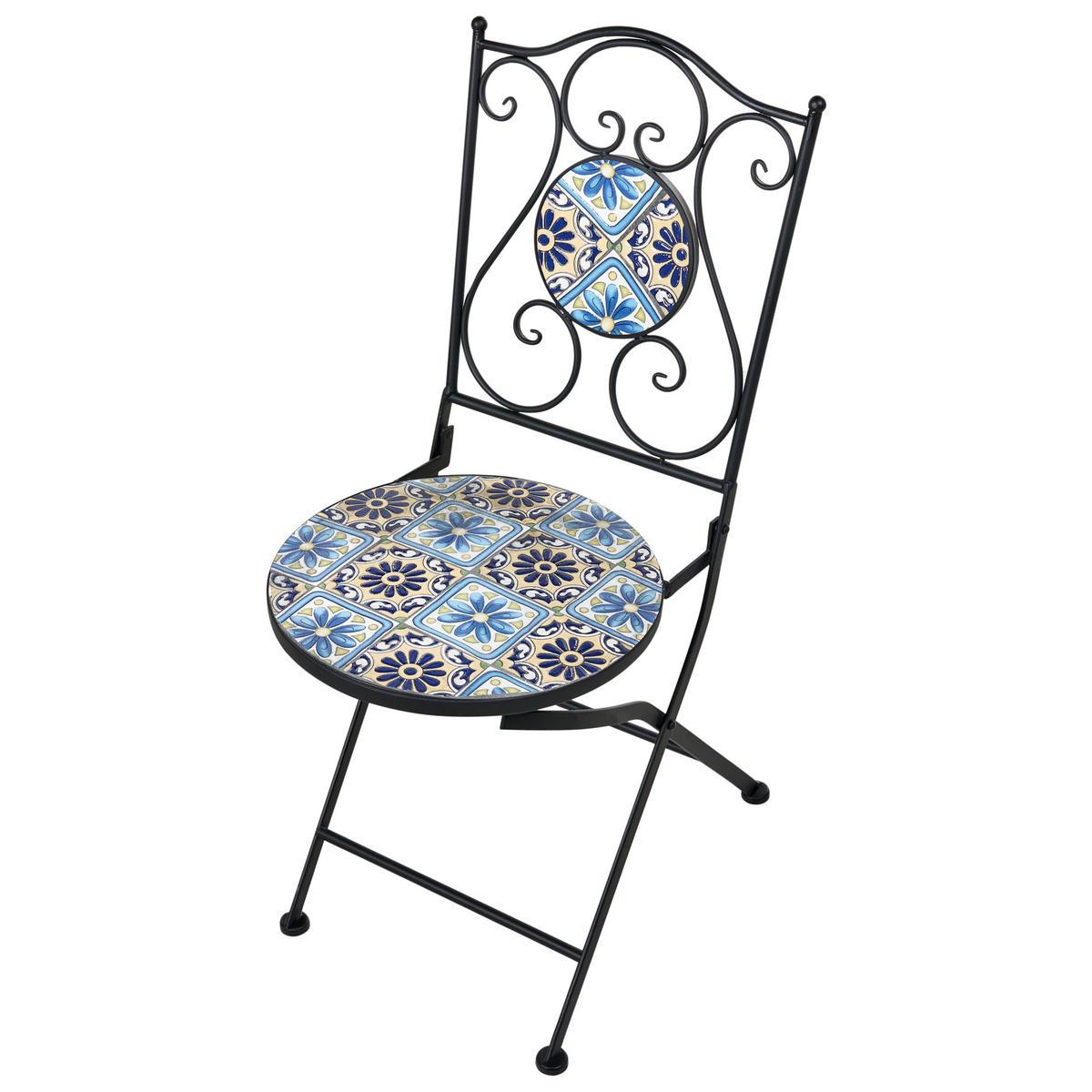 GARTENSTUHL 2er-Set Schwarz Aggius - Blau/Schwarz, Metall (87/47/39cm) - Beliani