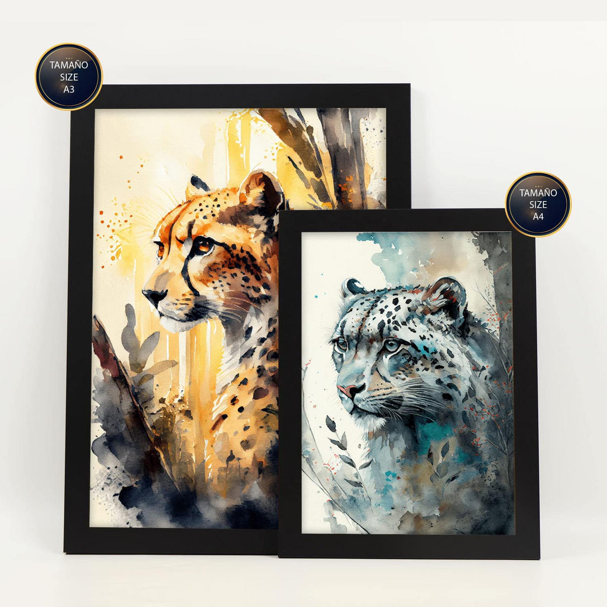 POSTER Set Mit 6 Katzen Bunt Größe A3 & A4 Schwarzer Rahmen - Schwarz, Papier (29.7/1cm) - Nacnic
