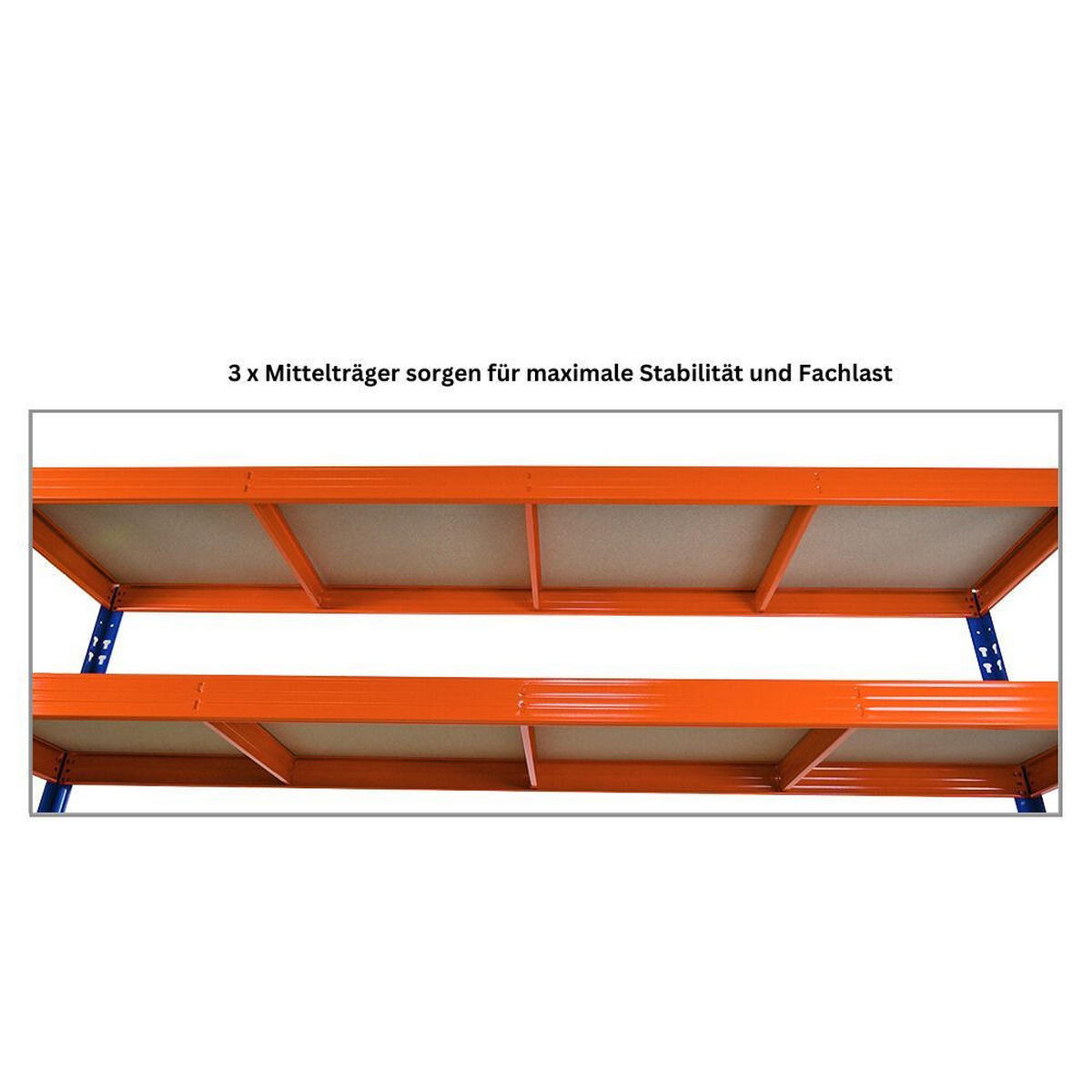 SCHWERLASTREGAL 2er-Set Rhino 180x240x60cm 4 Spanplatten-Ebenen 8mm Fachlast 450kg Blau/Orange - Orange, Metall (480/180/60cm) - PROREGAL