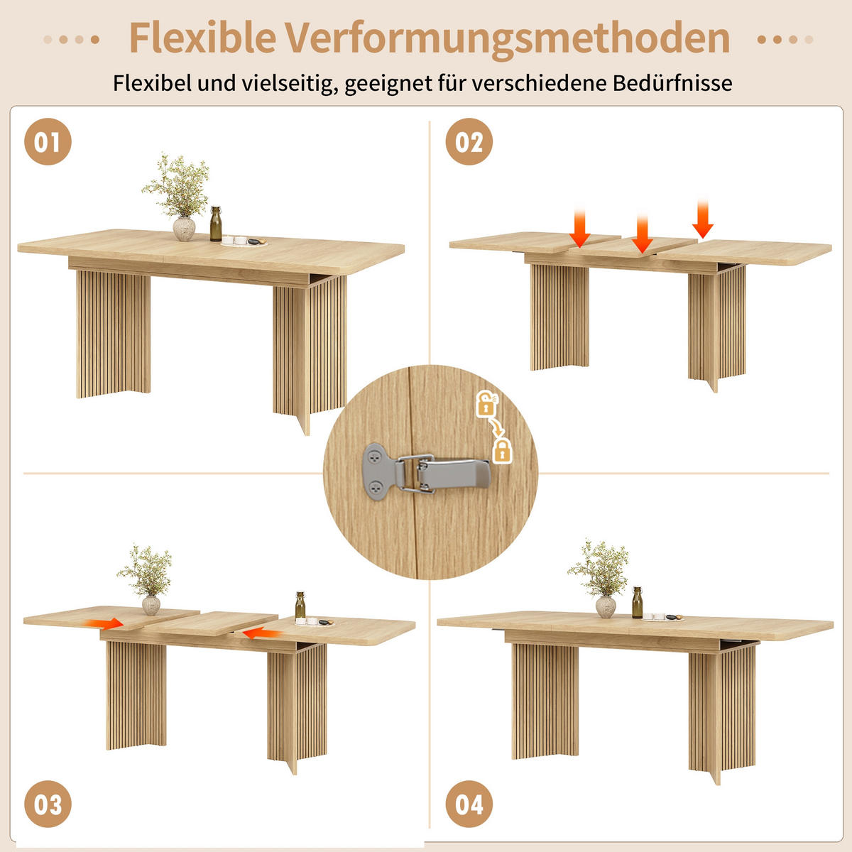 ESSTISCH ausziehbarer Naturholz + Walnuss mit Stauraum und integrierten Fächern 130-160/80/75.5 cm - Naturfarben, Holz/Holzwerkstoff (120/80/76.1cm) - Oxeza