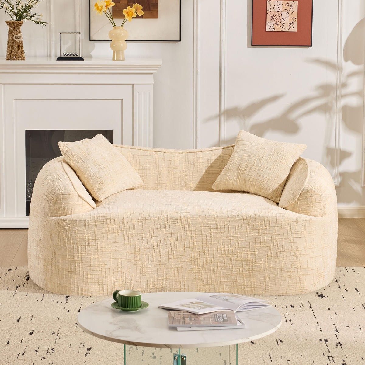 2-SITZER-SOFA DE-34984 gebogen mit 2 Kissen Beige - Beige, Textil (87/65/170cm) - ComfortXL